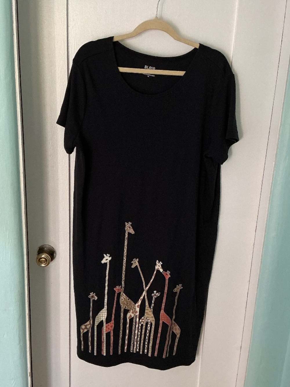 Blair XL Black Giraffe Print Dress | Short Sleeve Knit Casual Dress